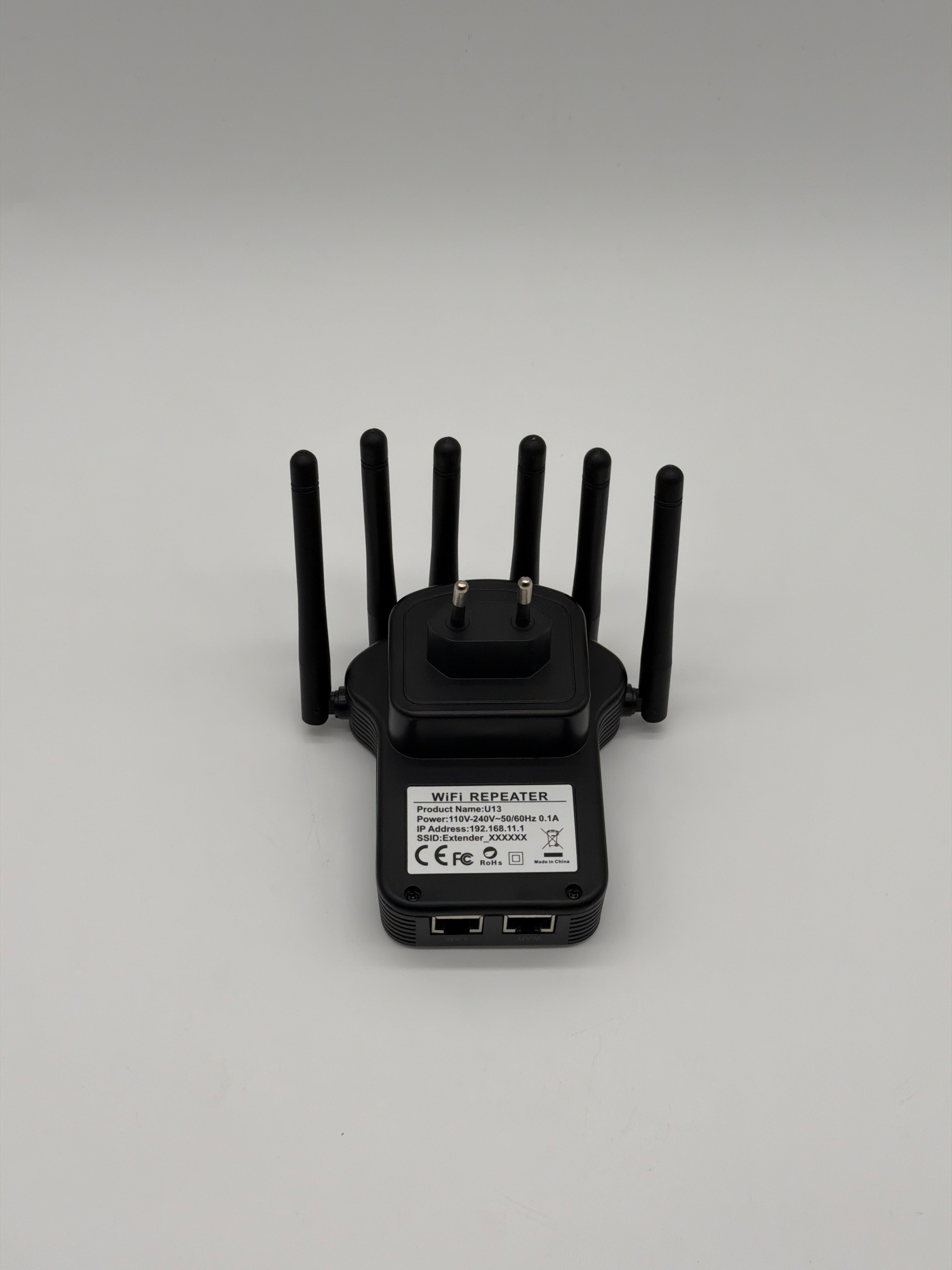 Generico Amplificatore segnale WiFi Wi-Fi Range Extenders Ripetitore WiFi 6 antenne con 2 porte LAN - Nero