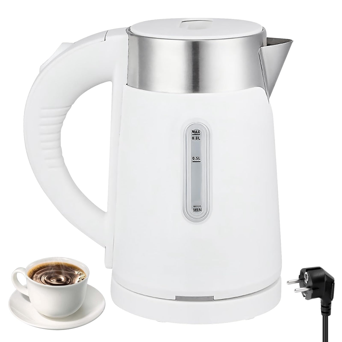 Senza marca/Generico Bollitore elettrico Bollitore elettrico da viaggio 800 ml in acciaio inox, 600 W - bianco