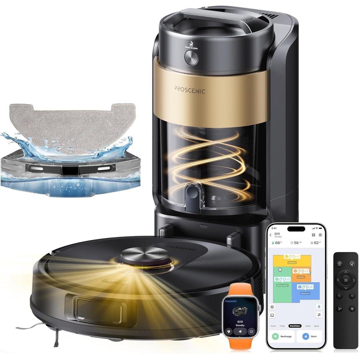 Proscenic Q20 Plus Robot aspirapolvere Proscenic Q20 Plus Robot aspirapolvere e lavapavimenti 10.000 Pa con base di svuotamen