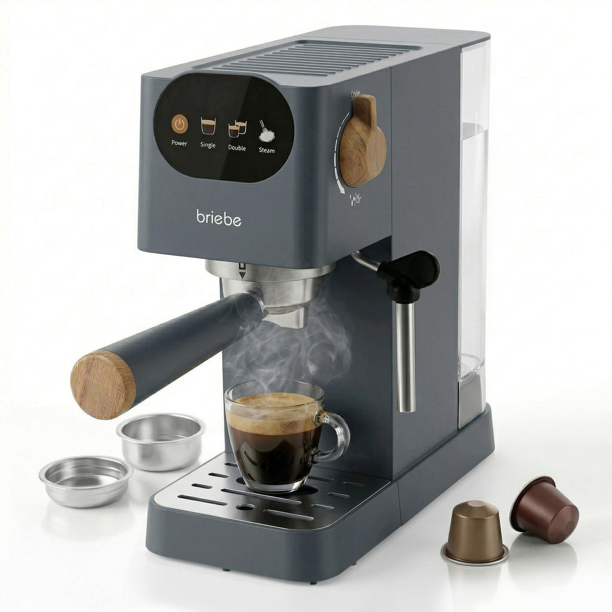 briebe EC1180GRY Macchina da caffè manuale briebe EC1180GRY Macchina da caffè espresso 20 bar, compatibile capsule Nespresso