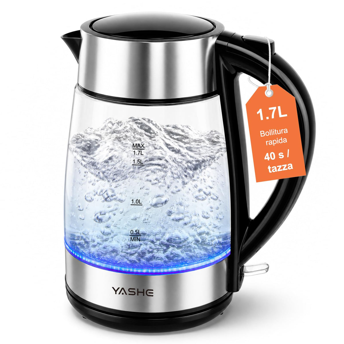 YASHE FK-1805-1 Bollitore elettrico YASHE Bollitore elettrico in vetro 1,7 L 2200 W