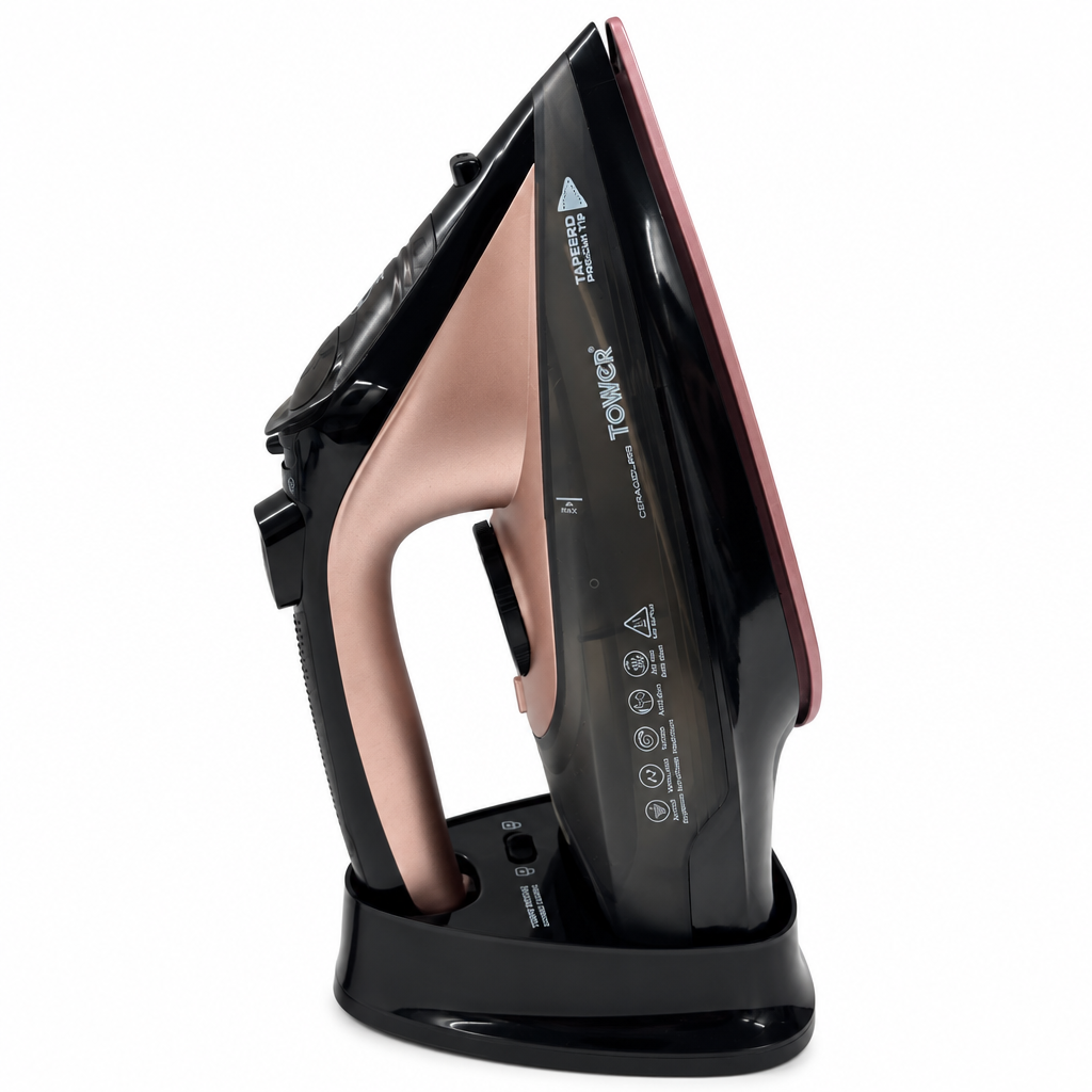 Tower CeraGlide T22008RG Ferro da Stiro a Vapore Senza Fili 2400 W, Nero e Oro Rosa