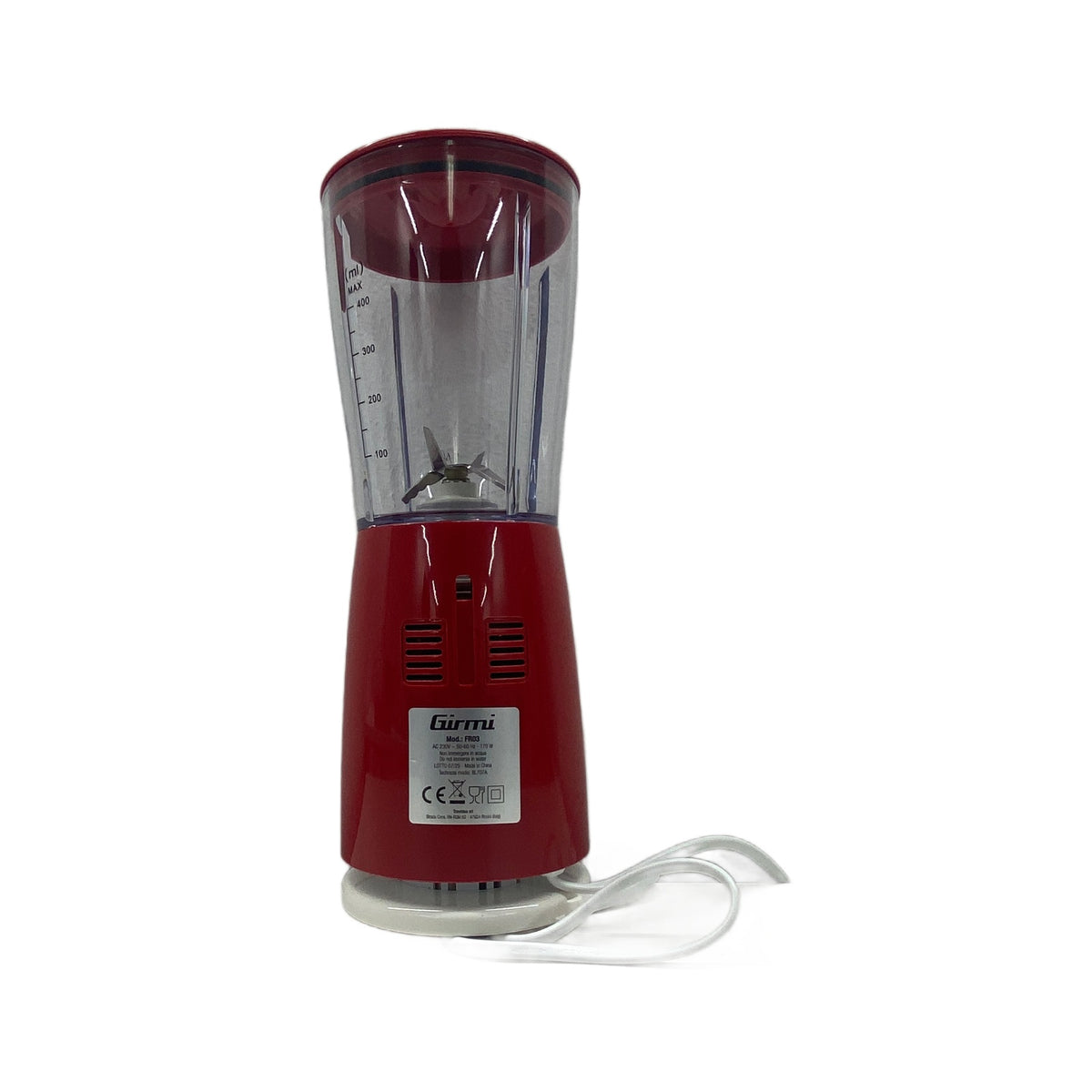 Girmi FR03 Frullatore Girmi FR03 Frullatore Elettrico 170 W con 4 Lame in Acciaio Inox 400 ml Rosso