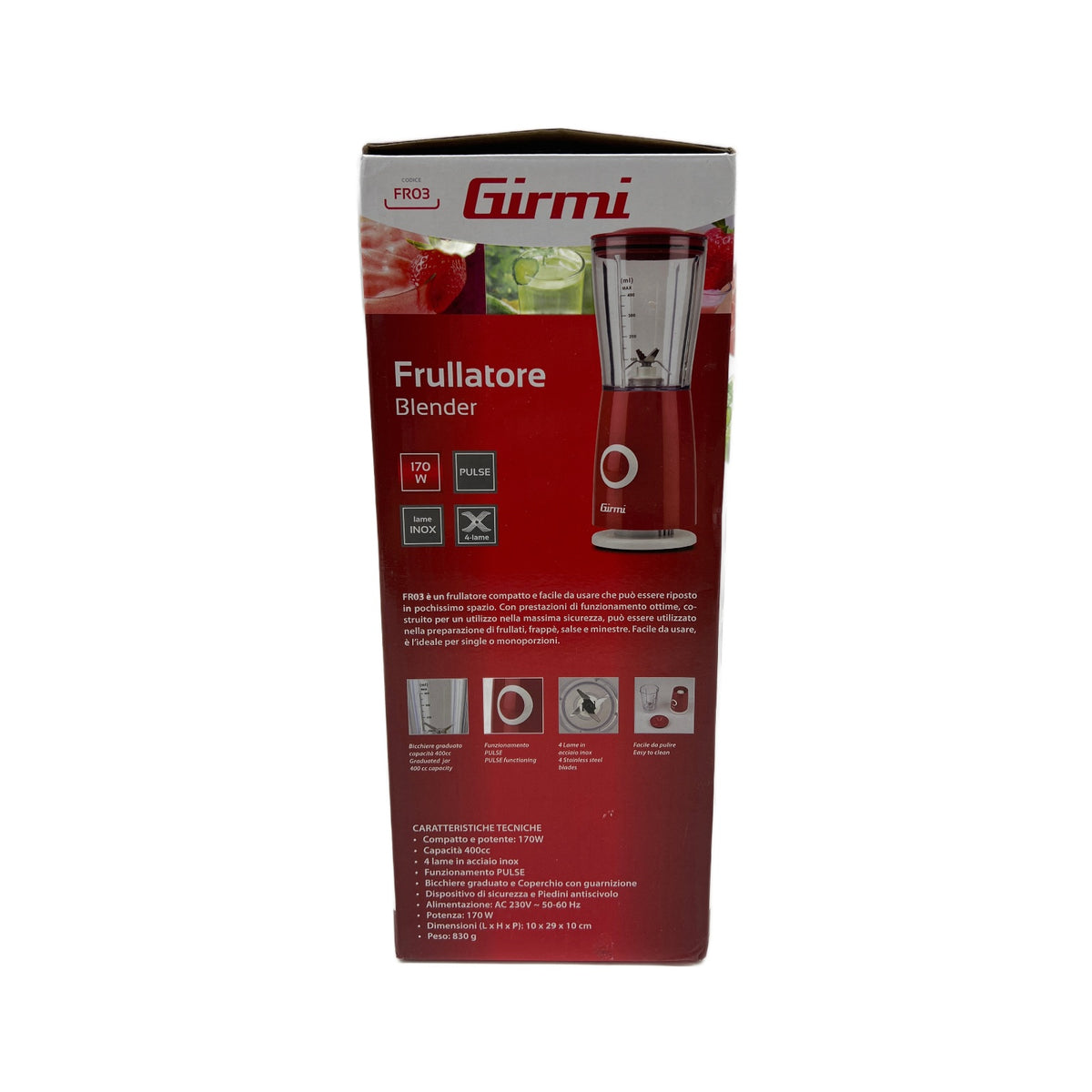 Girmi FR03 Frullatore Girmi FR03 Frullatore Elettrico 170W, 4 lame acciaio, 400 ml, rosso