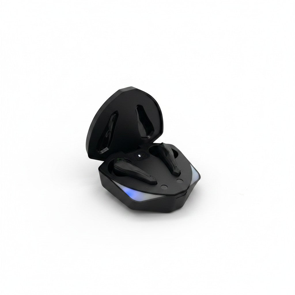 Auricolari in-ear neri Mr Bob - Home & Tech Utility con custodia di ricarica illuminata per gaming e musica