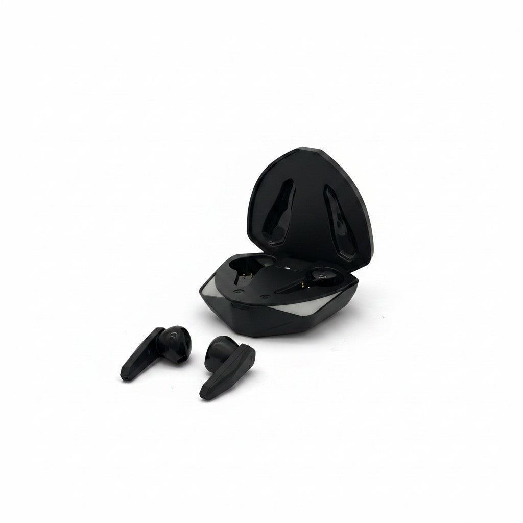 Auricolari in-ear neri Mr Bob - Home & Tech Utility con custodia di ricarica, Bluetooth 5.3 per gaming e musica.