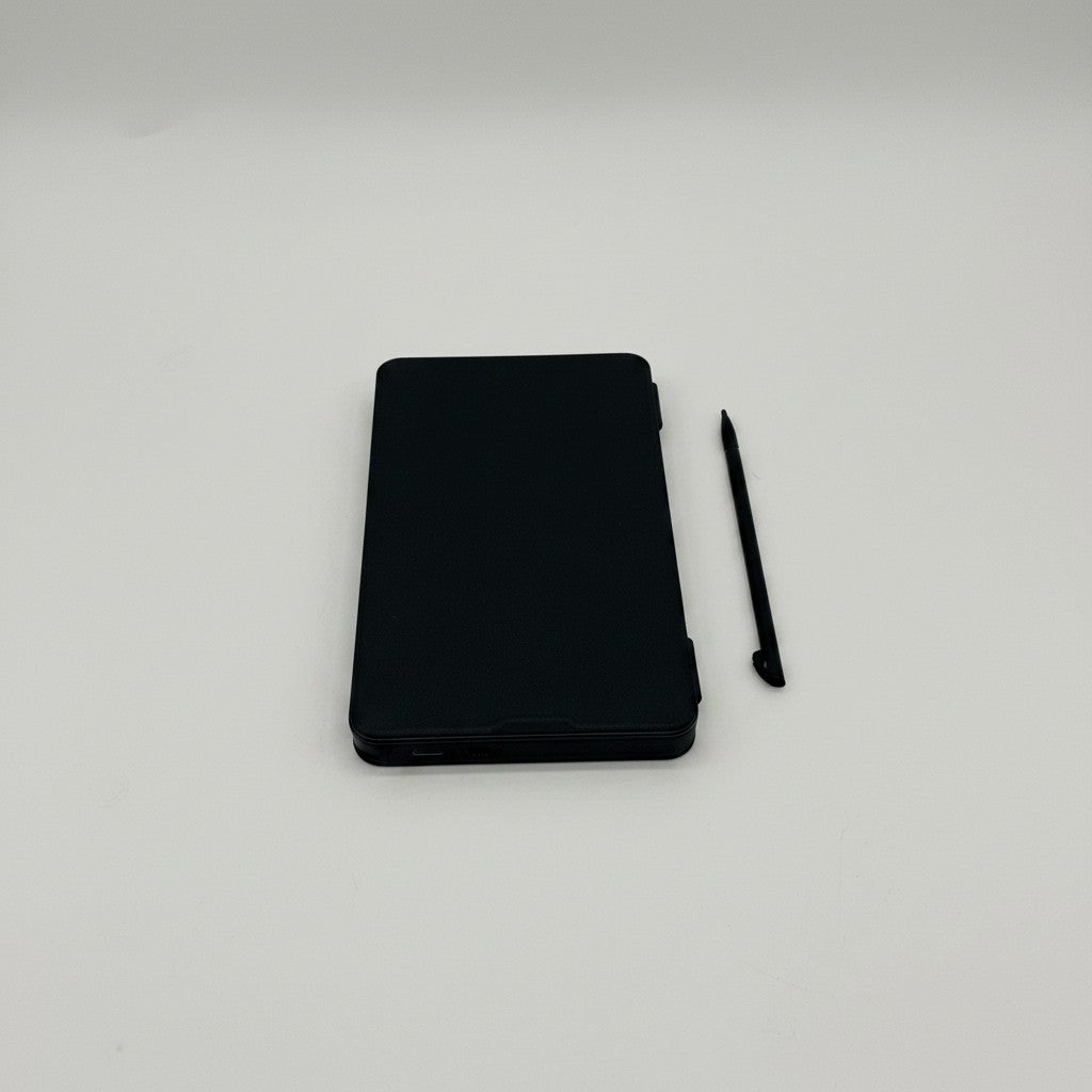 Calcolatrice nera Mr Bob - Home & Tech Utility con blocco note digitale integrato e stilo, design compatto e moderno