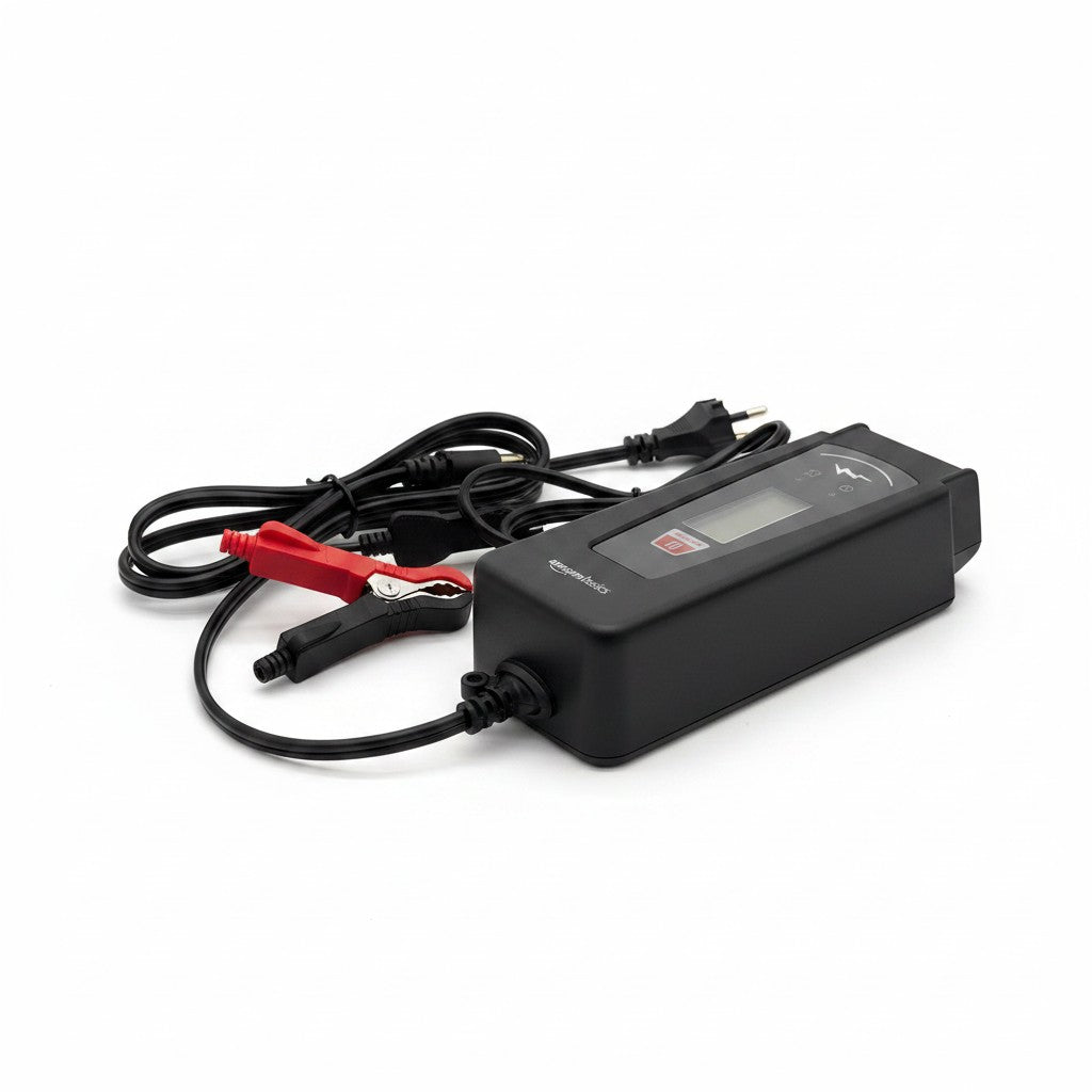 Caricabatterie intelligente Mr Bob - Home & Tech Utility per batterie 6V e 12V con pinze rosse e nere e display LCD