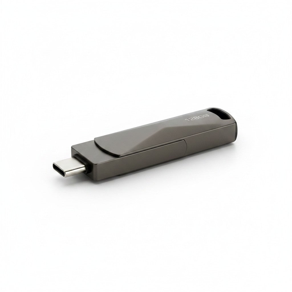 Chiavetta USB-C e USB-A 128GB Mr Bob - Home & Tech Utility grigia con design compatto per trasferimento dati