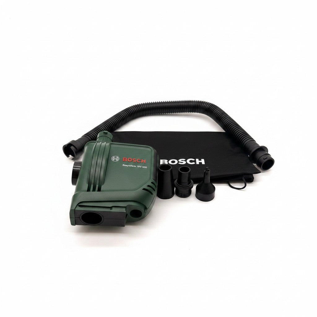 Mr Bob - Home & Tech Utility Bosch EasyInflate 18V-500, compressore a batteria verde con tubi e ugelli inclusi.