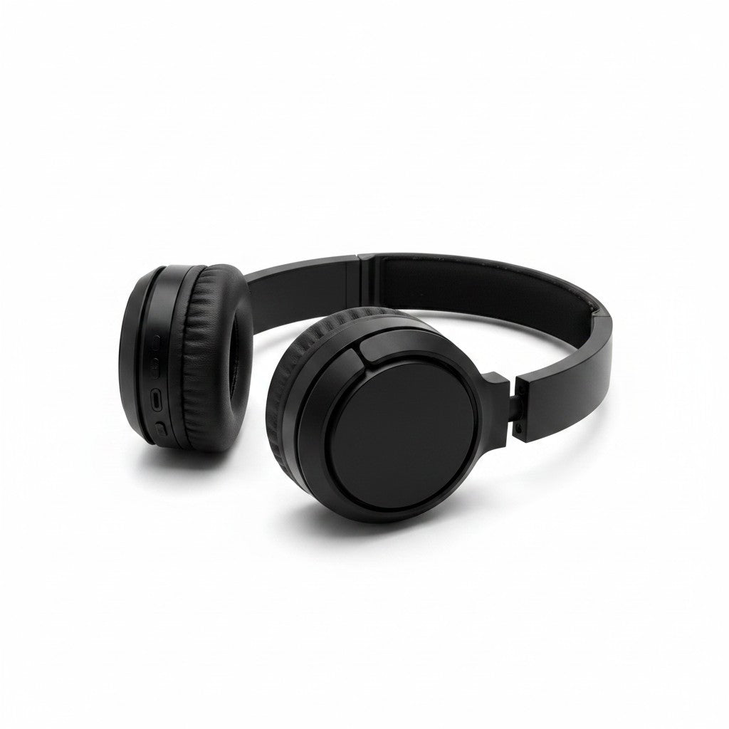 Cuffie on-ear Bluetooth nere Mr Bob - Home & Tech Utility con design pieghevole e tasto Bass Boost per audio profondo