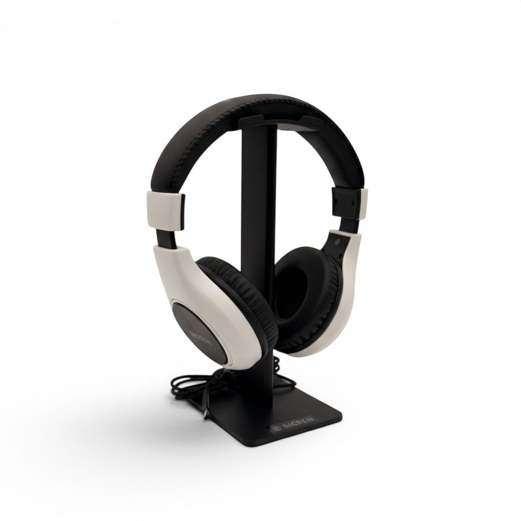 Cuffie stereo Mr Bob - Home & Tech Utility Bigben PS5 V1 bianche e nere con jack 3,5 mm su supporto