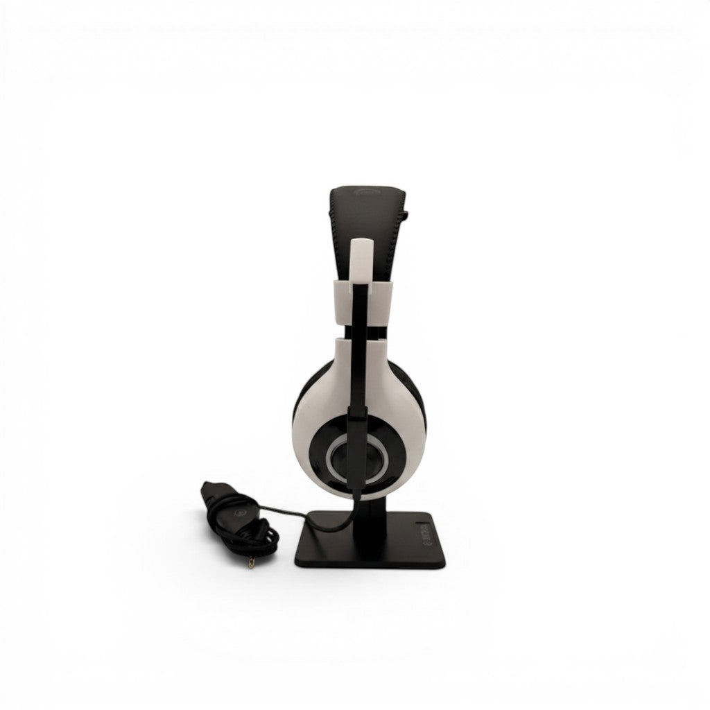 Cuffie stereo Bigben PS5 V1 bianche con cavo jack 3,5 mm su supporto, ideali per gaming su console e PC.