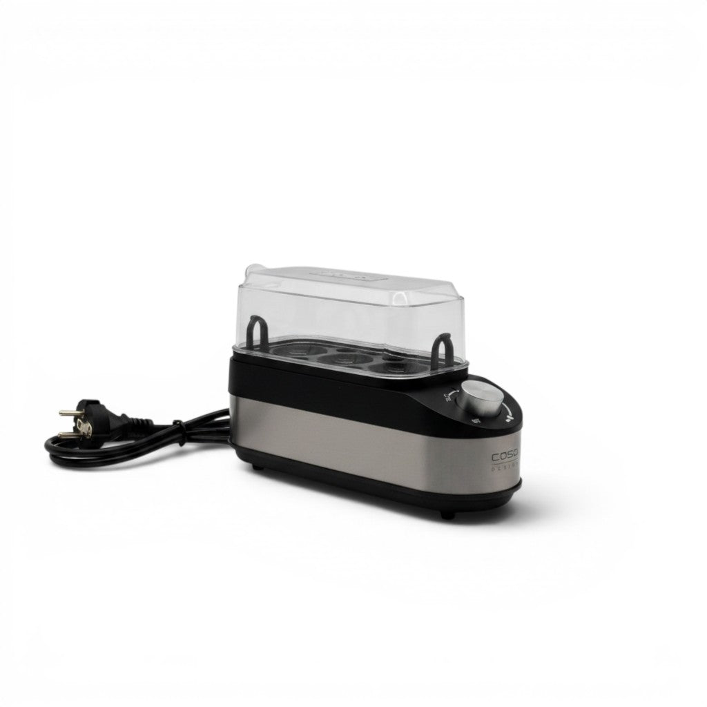 Cuociuova elettrico Mr Bob - Home & Tech Utility in acciaio inox con coperchio trasparente e manopola di regolazione