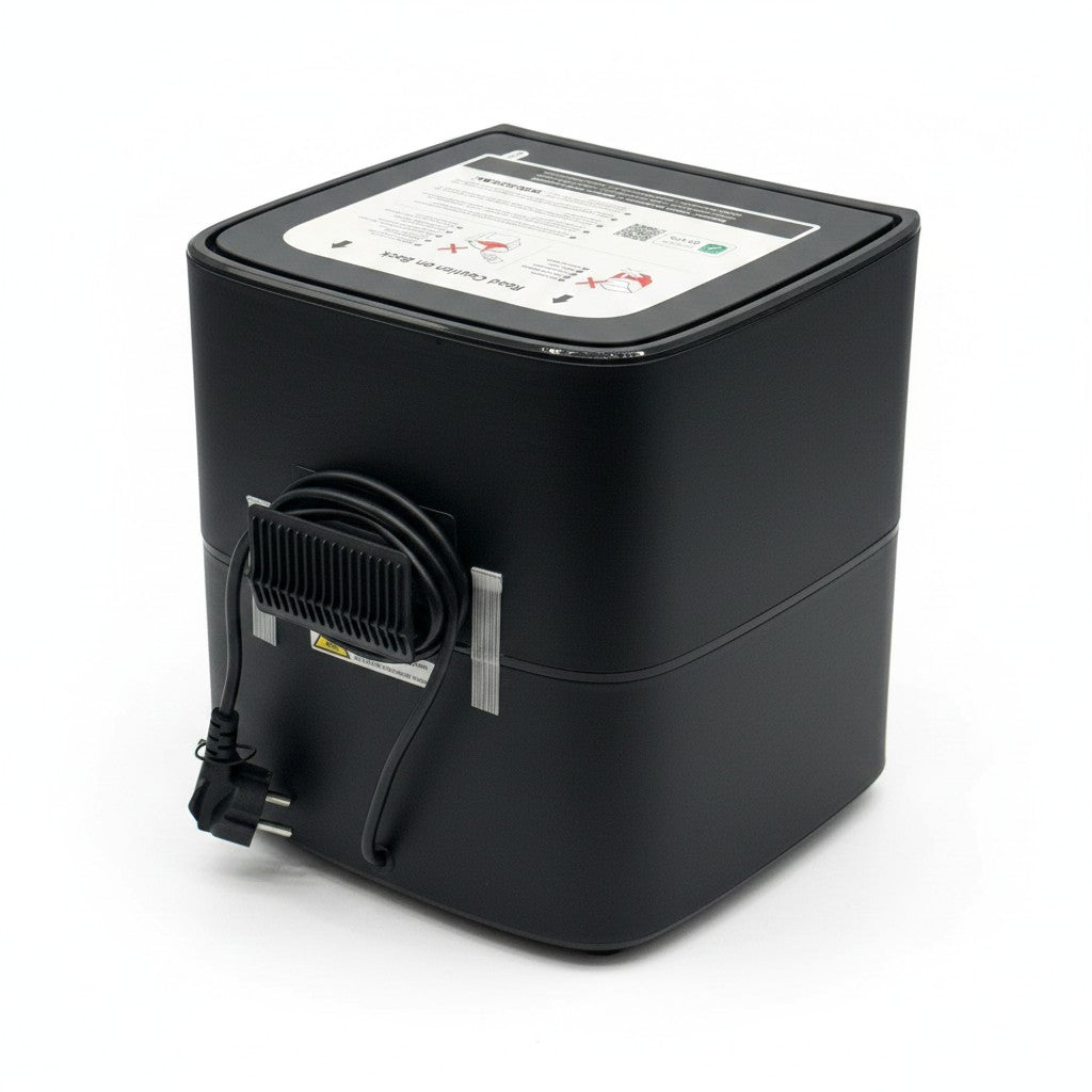 Vista posteriore della friggitrice ad aria Mr Bob - Home & Tech Utility Cosori CP158-AF nera con cavo di alimentazione