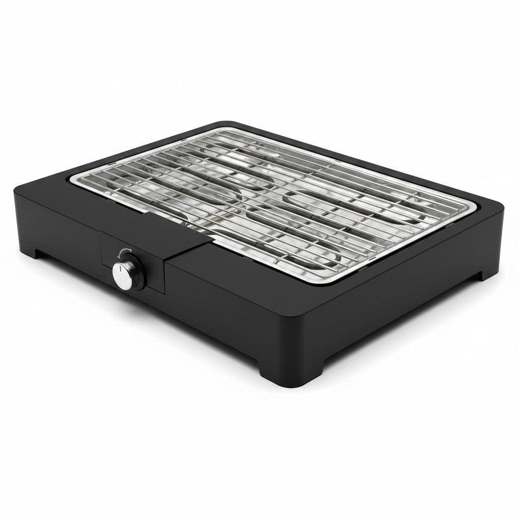 Grill elettrico da tavolo Mr Bob - Home & Tech Utility con griglia in acciaio inox e struttura nera compatta