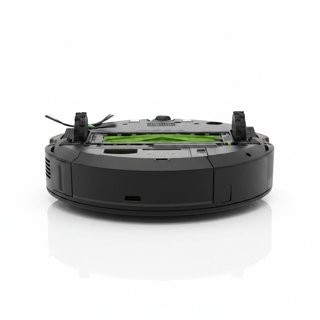 Vista inferiore del robot aspirapolvere Mr Bob - Home & Tech Utility iRobot Roomba Combo j9+ con spazzole verdi