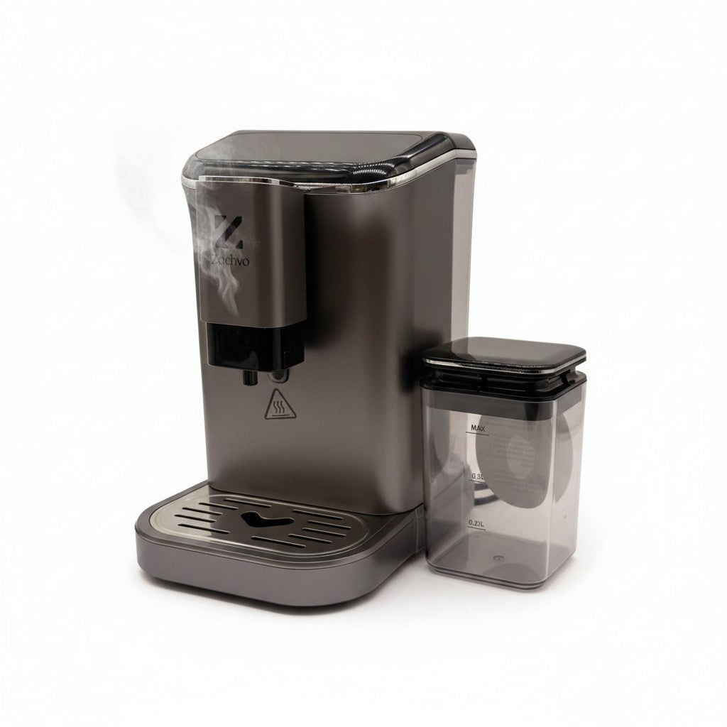 Macchina da caffè automatica Mr Bob - Home & Tech Utility ZACHVO grigia con serbatoio latte e vapore in uscita