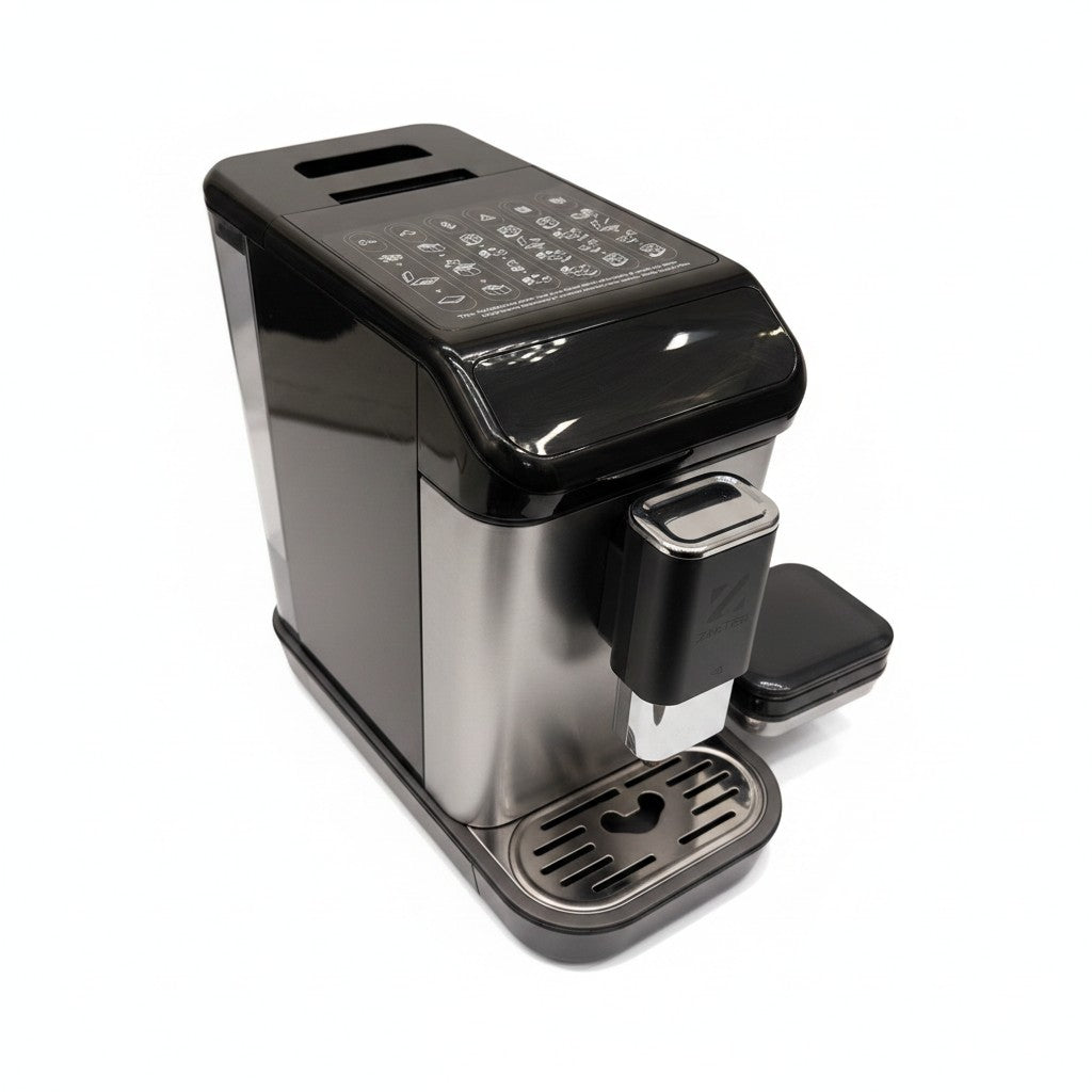 Macchina da caffè automatica Mr Bob - Home & Tech Utility nera e argento con macinacaffè e serbatoio latte integrato