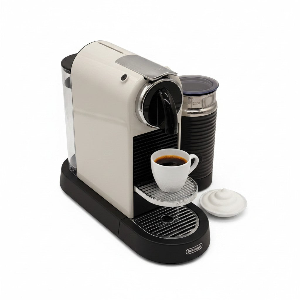 Macchina da caffè Mr Bob - Home & Tech Utility De'Longhi Nespresso CitiZ bianca con montalatte e tazzina di espresso