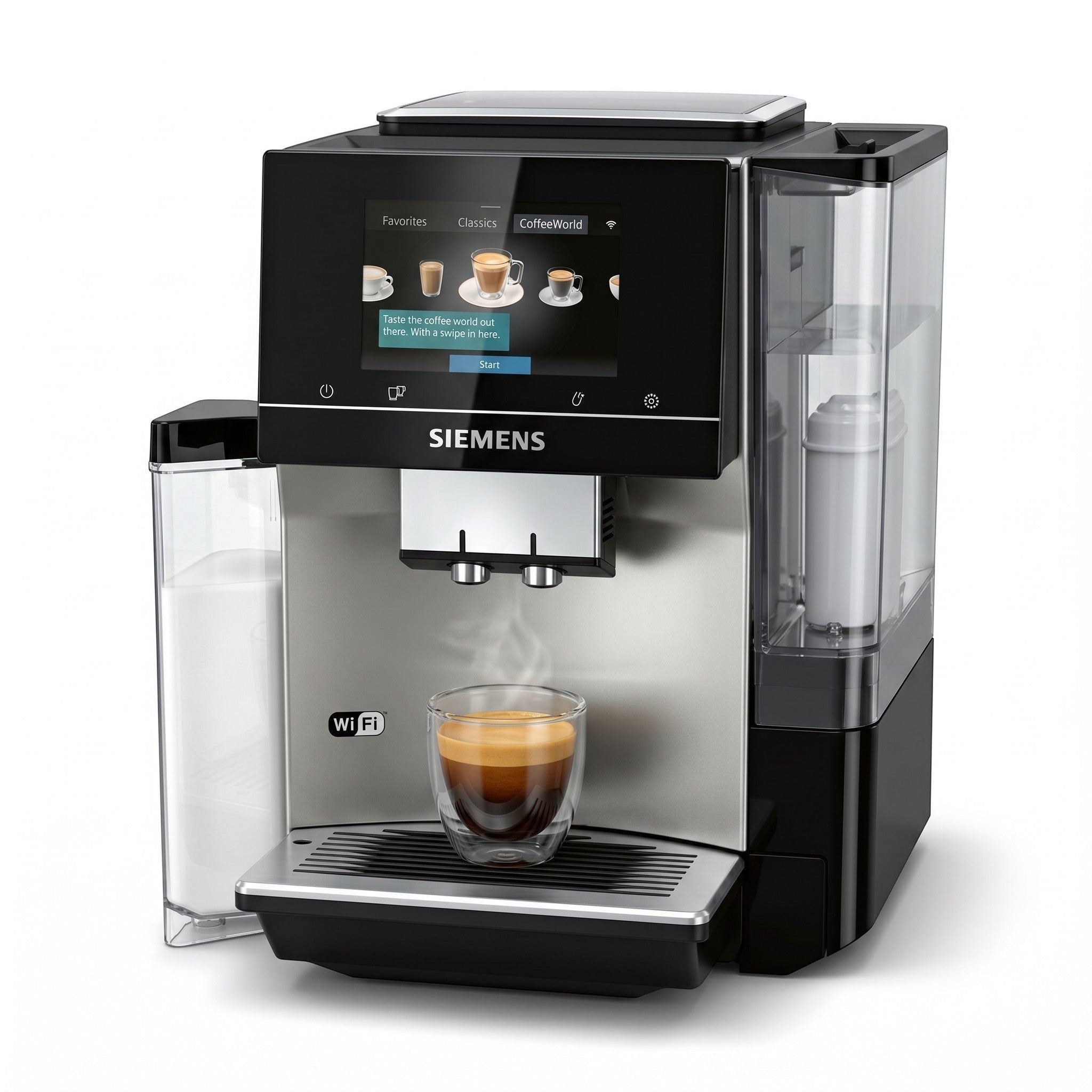 Macchina da caffè automatica Mr Bob - Home & Tech Utility Siemens EQ.700 nera e acciaio con display touch e Wi-Fi