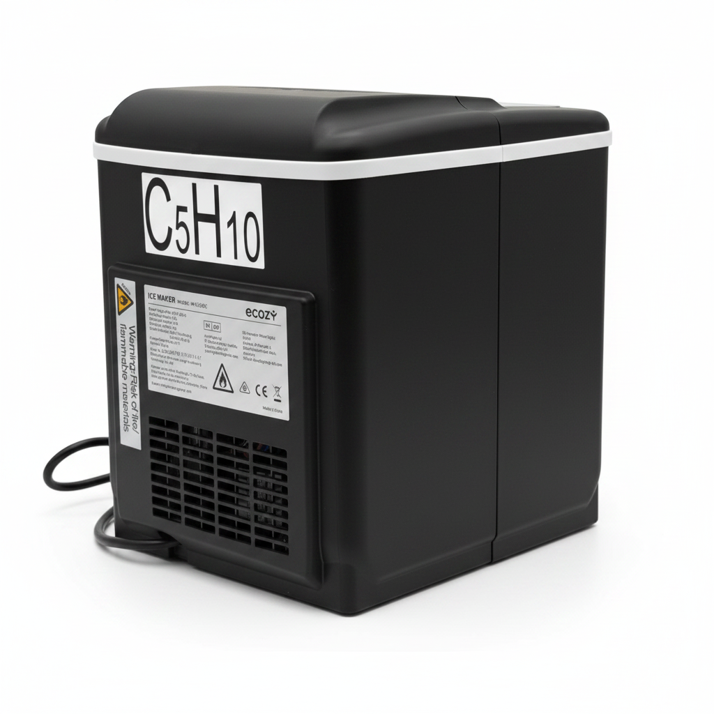 Mr Bob - Home & Tech Utility macchina per ghiaccio nera compatta con etichetta di sicurezza C5H10 sul retro