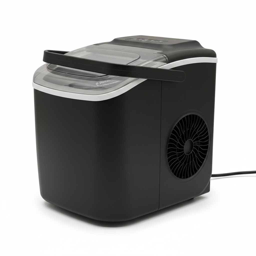 Mr Bob - Home & Tech Utility macchina per il ghiaccio portatile nera con coperchio trasparente e ventola laterale
