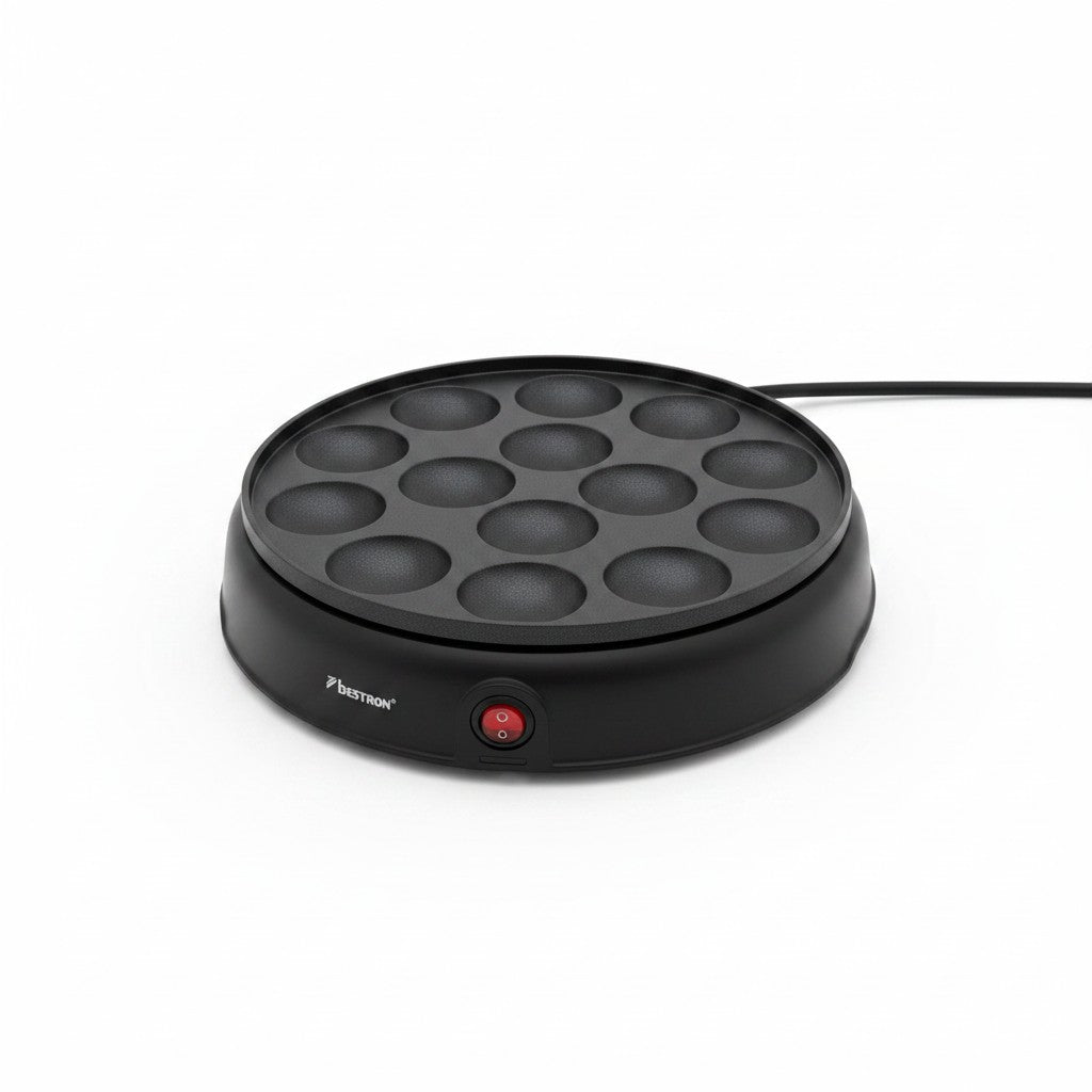 Macchina per poffertjes Bestron Mr Bob - Home & Tech Utility nera con rivestimento antiaderente e design retrò