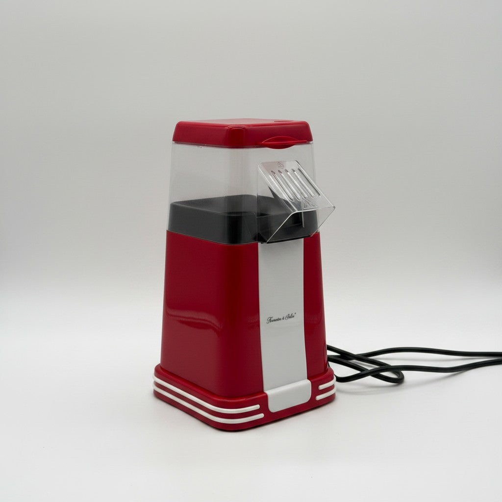 Macchina per popcorn Mr Bob - Home & Tech Utility ad aria calda, design retrò rosso e bianco, capacità 100g.