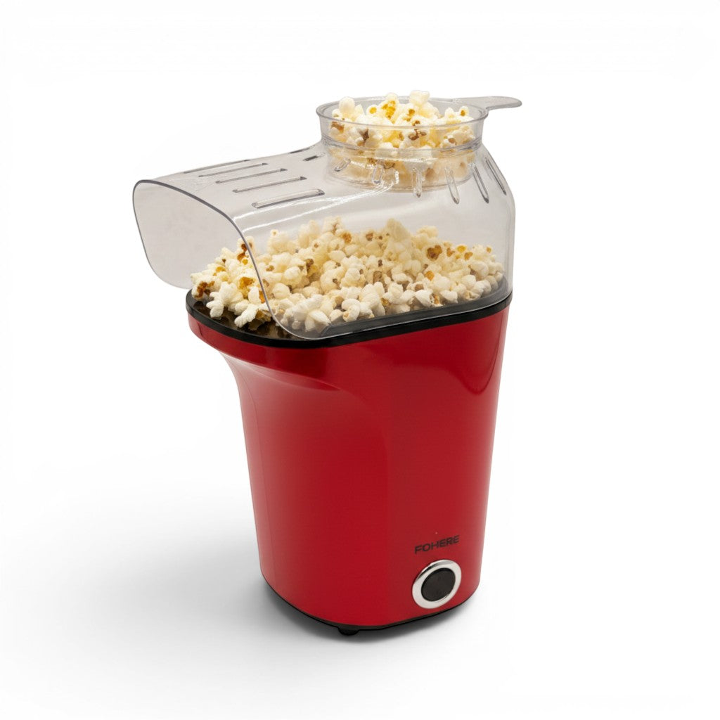 Macchina per popcorn ad aria calda Mr Bob - Home & Tech Utility rossa da 1400W con coperchio dosatore trasparente
