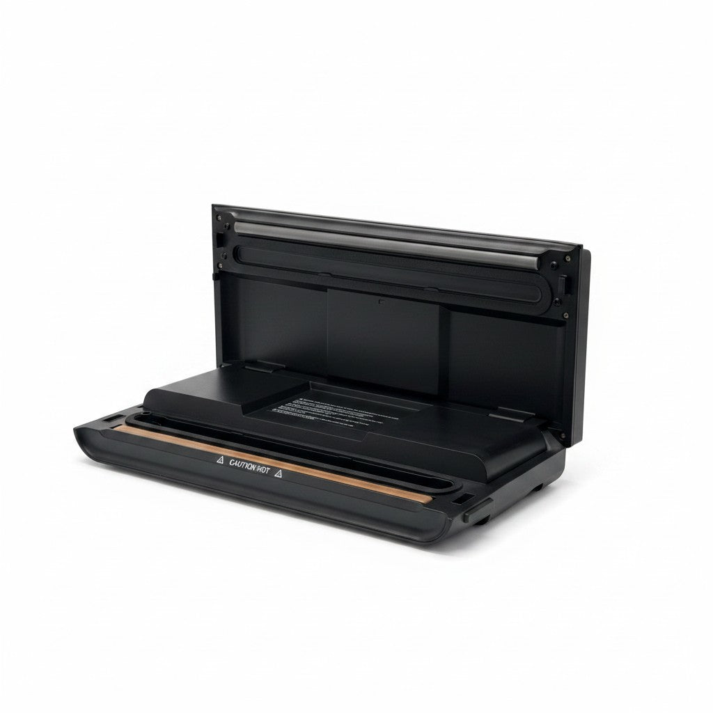 Macchina per sottovuoto Mr Bob - Home & Tech Utility nera con barra saldante da 30 cm aperta per conservazione cibi