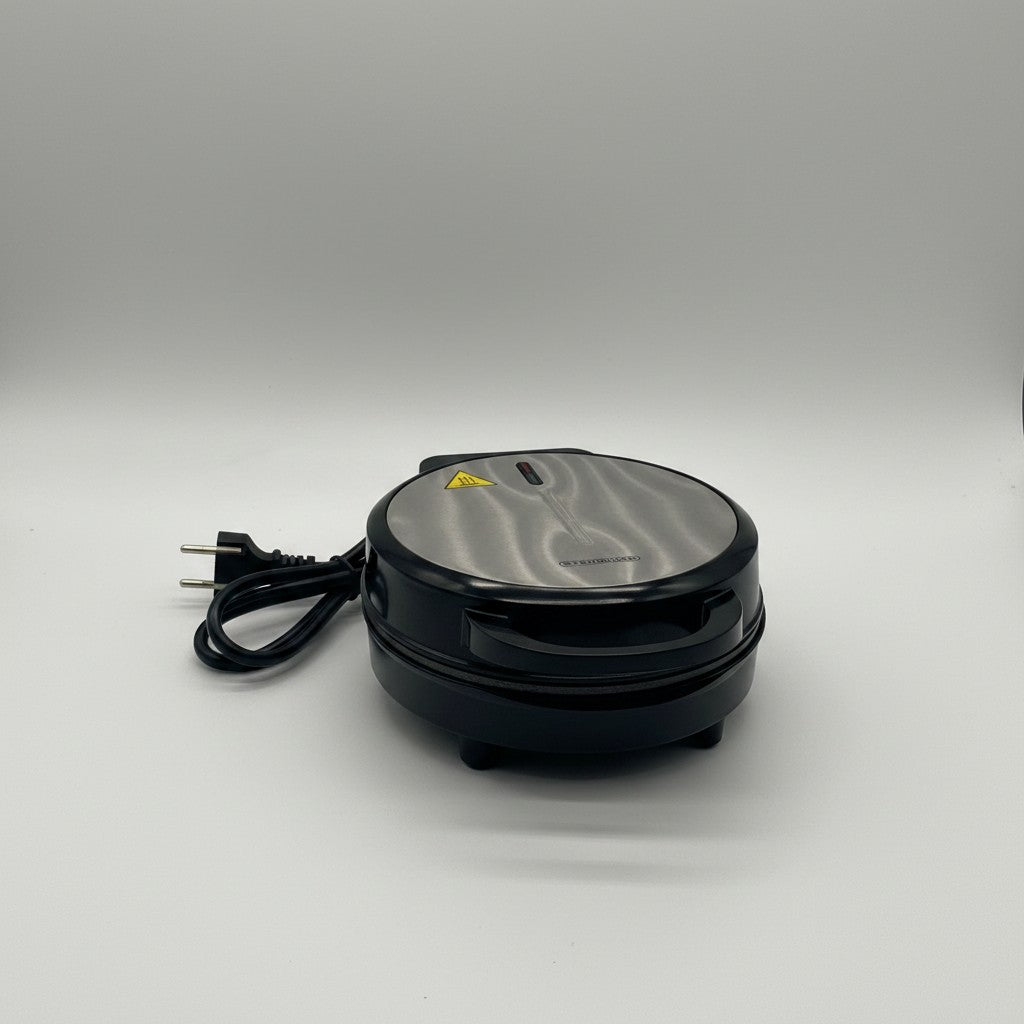 Macchina per waffle Mr Bob - Home & Tech Utility da 1000W con finitura nera e coperchio in acciaio inossidabile