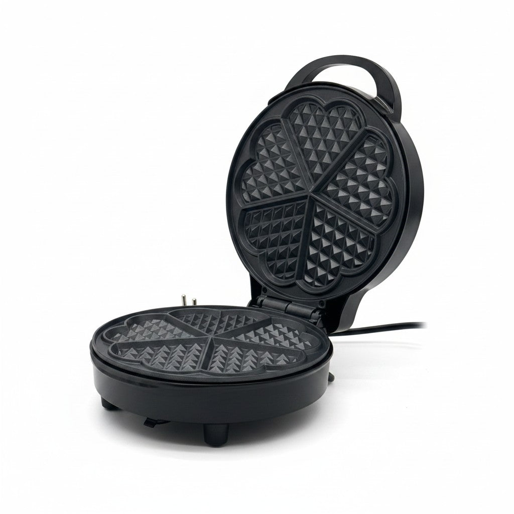 Macchina per waffle Mr Bob - Home & Tech Utility elettrica da 1000W con piastre antiaderenti a forma di cuore nera