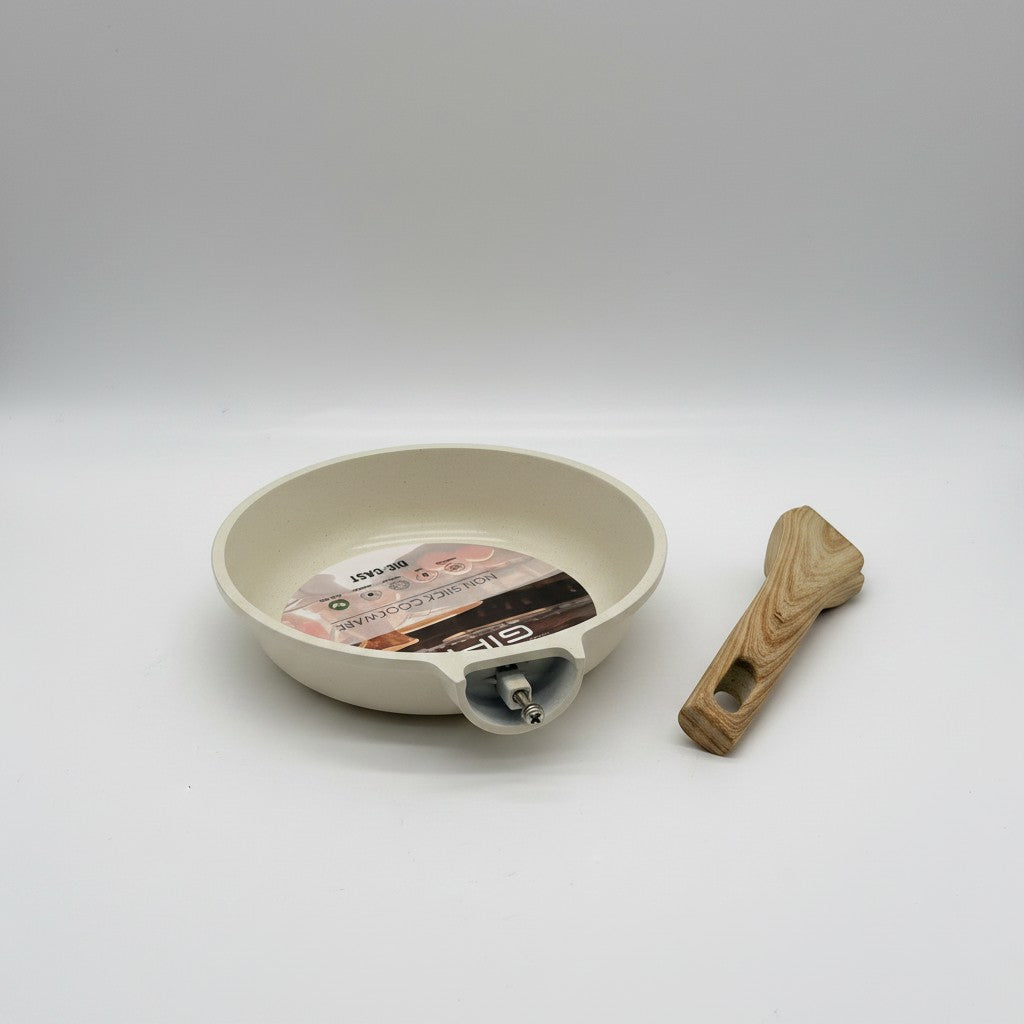 Padella antiaderente Mr Bob - Home & Tech Utility da 20 cm color crema con manico in legno rimovibile per induzione