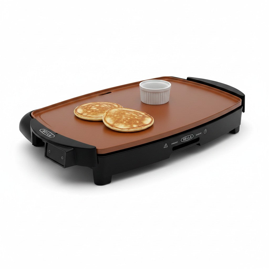 Piastra elettrica Mr Bob - Home & Tech Utility con superficie antiaderente color rame per pancake e grigliate.