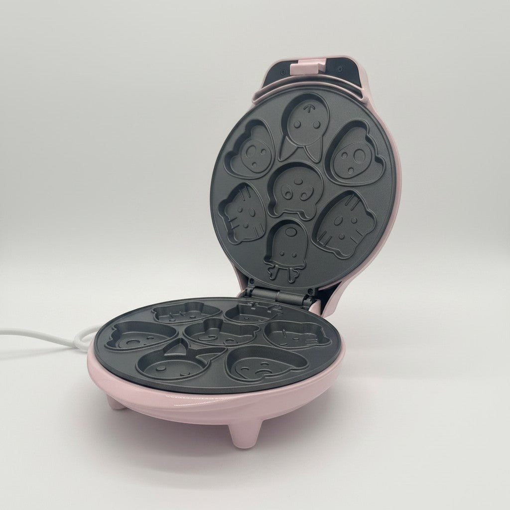 Piastra per mini waffle e cookies Mr Bob - Home & Tech Utility rosa con stampi a forma di animali e rivestimento antiaderente
