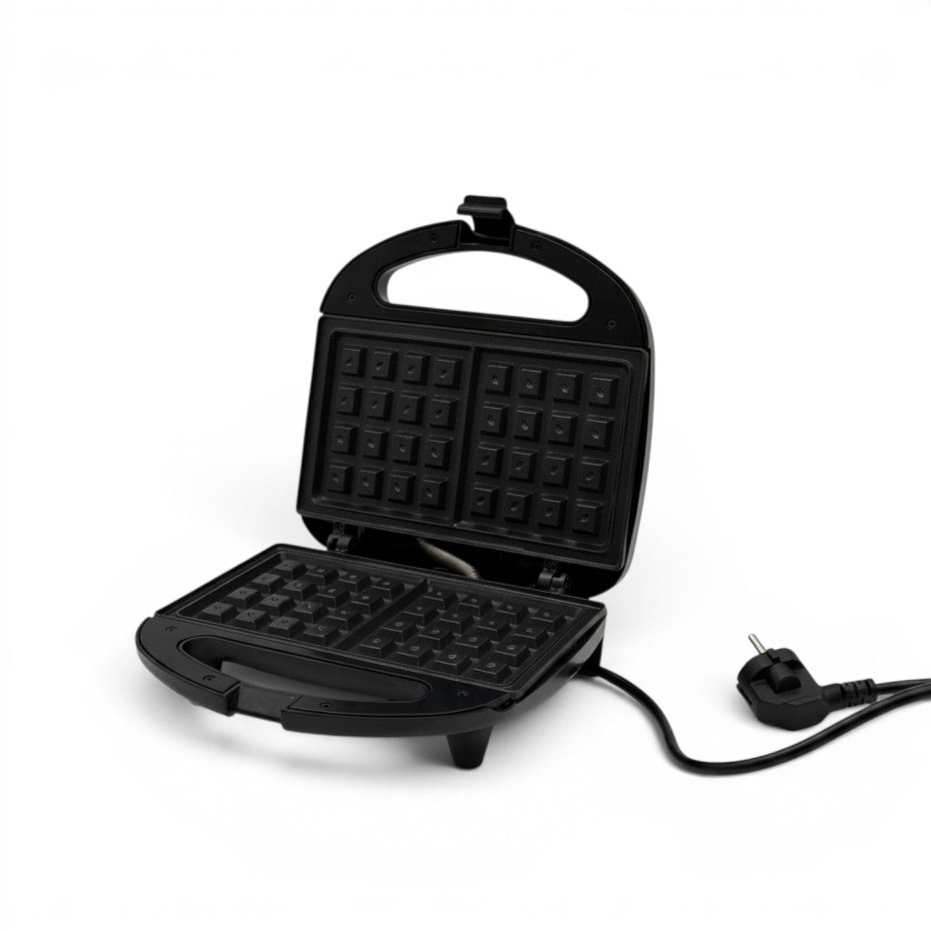 Piastra per waffle Mr Bob - Home & Tech Utility nera a due scomparti con rivestimento antiaderente e manici atermici