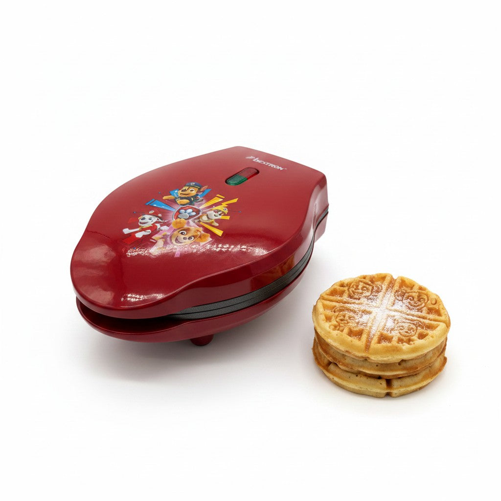 Mini piastra per waffle rossa Mr Bob - Home & Tech Utility con grafica Paw Patrol e waffle appena sfornati