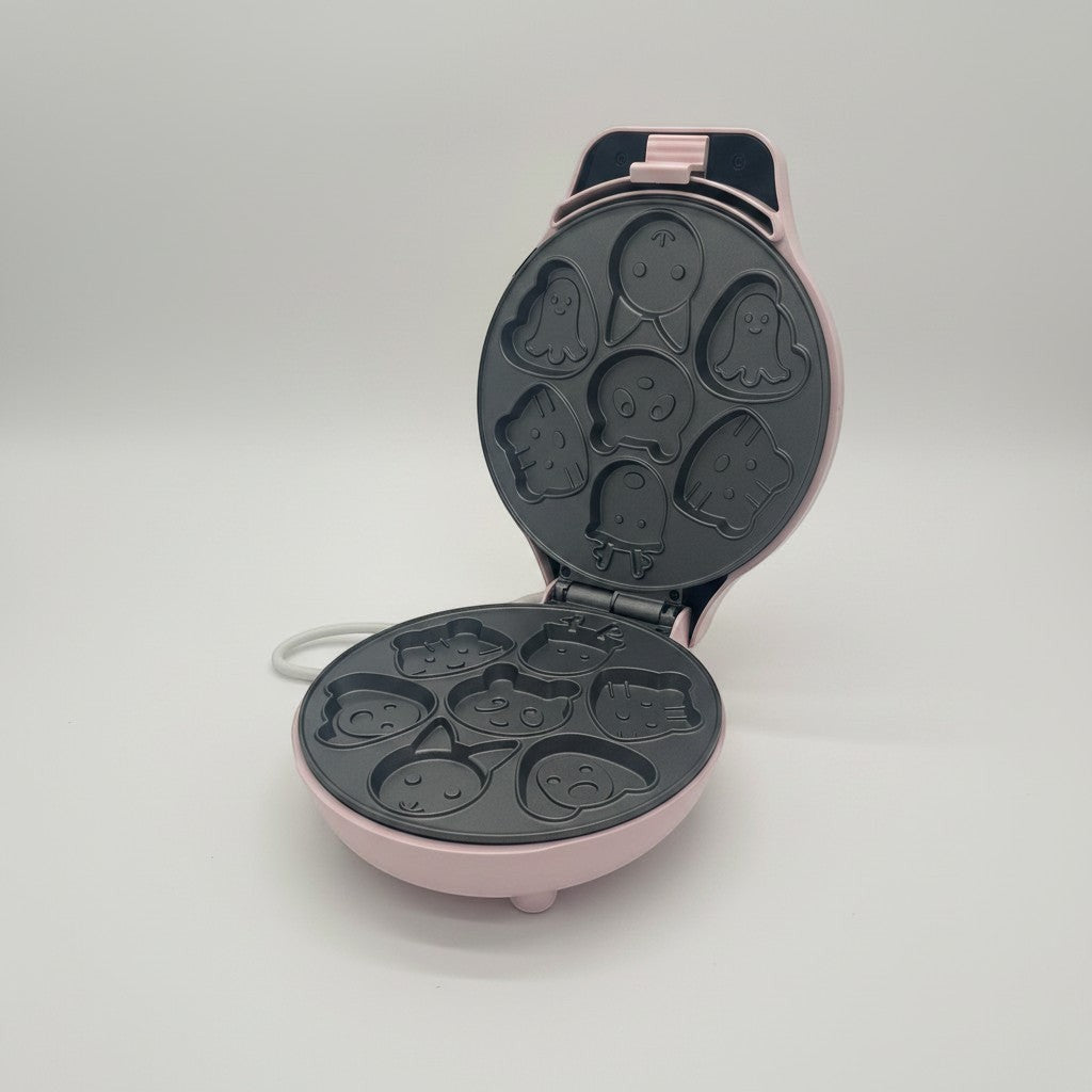 Piastra per mini waffle Mr Bob - Home & Tech Utility rosa con stampi a forma di animali e rivestimento antiaderente