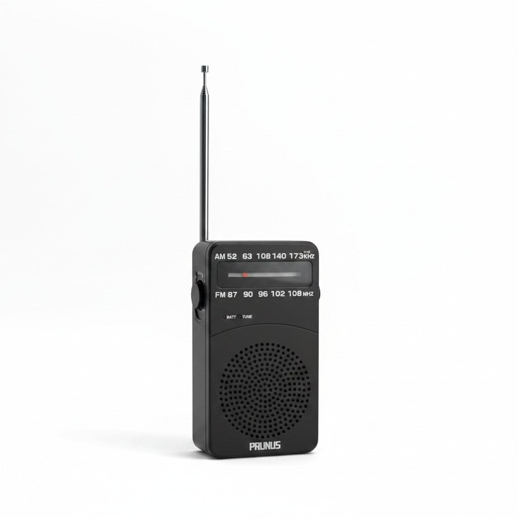 Radio portatile Mr Bob - Home & Tech Utility PRUNUS J-166 nera AM/FM con antenna telescopica e design compatto