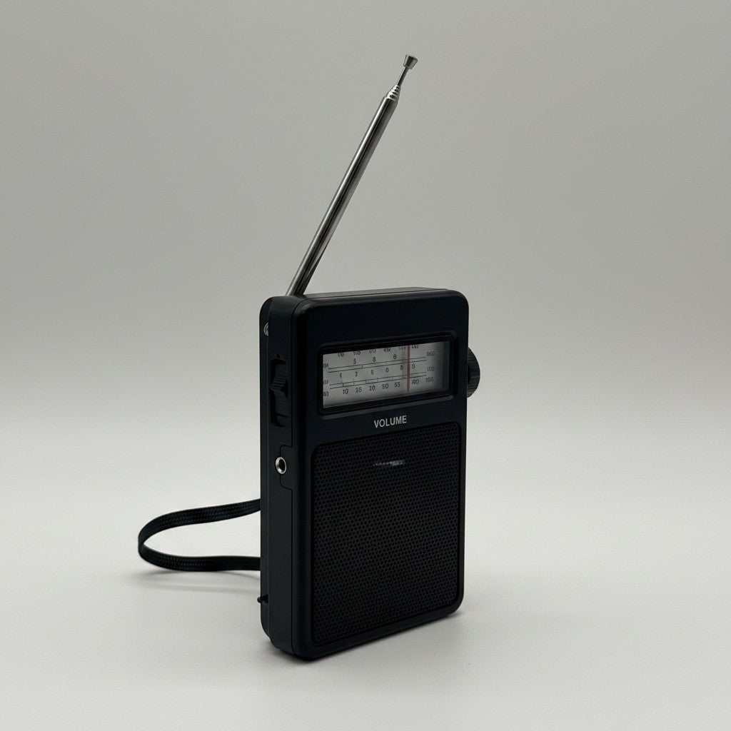 Radio portatile Mr Bob - Home & Tech Utility PRUNUS J-166 nera AM/FM con antenna telescopica e clip posteriore