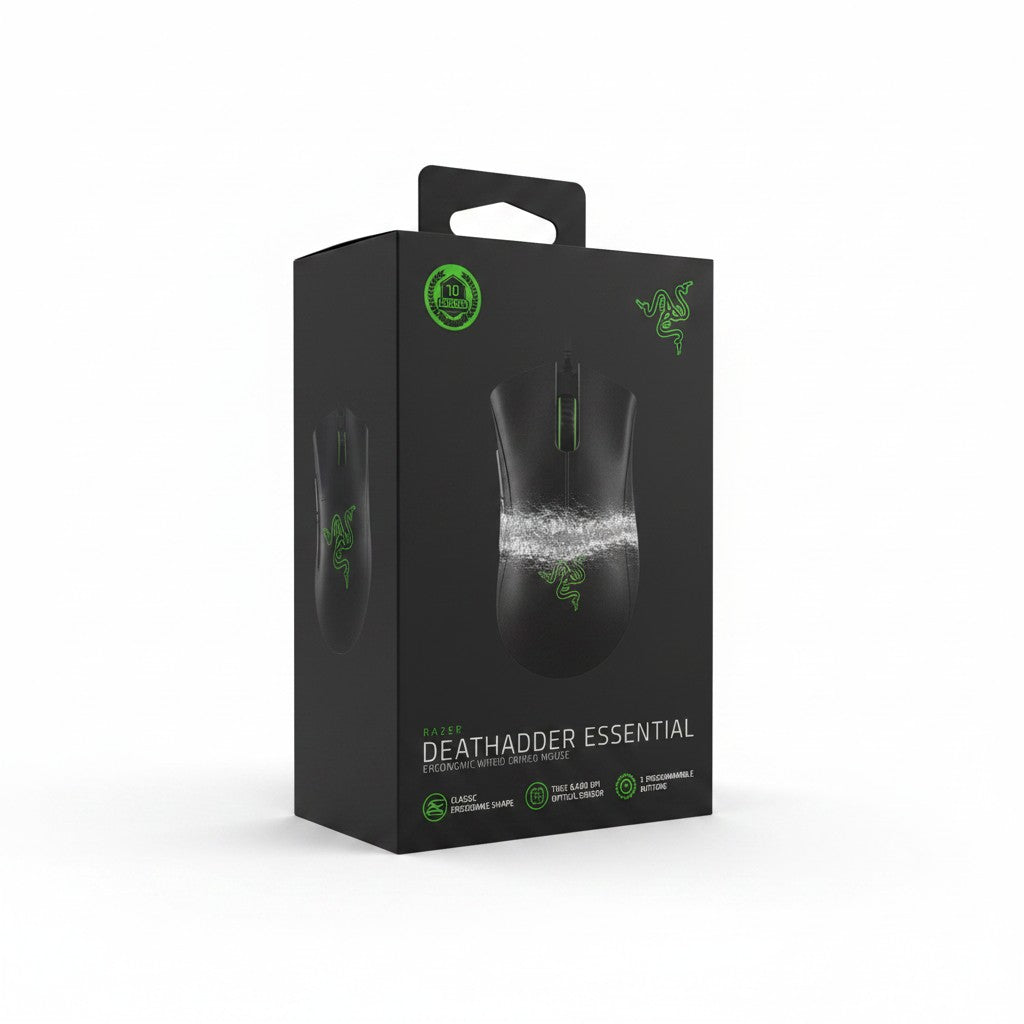 Confezione del mouse gaming Mr Bob - Home & Tech Utility Razer DeathAdder Essential nero con sensore ottico 6400 DPI