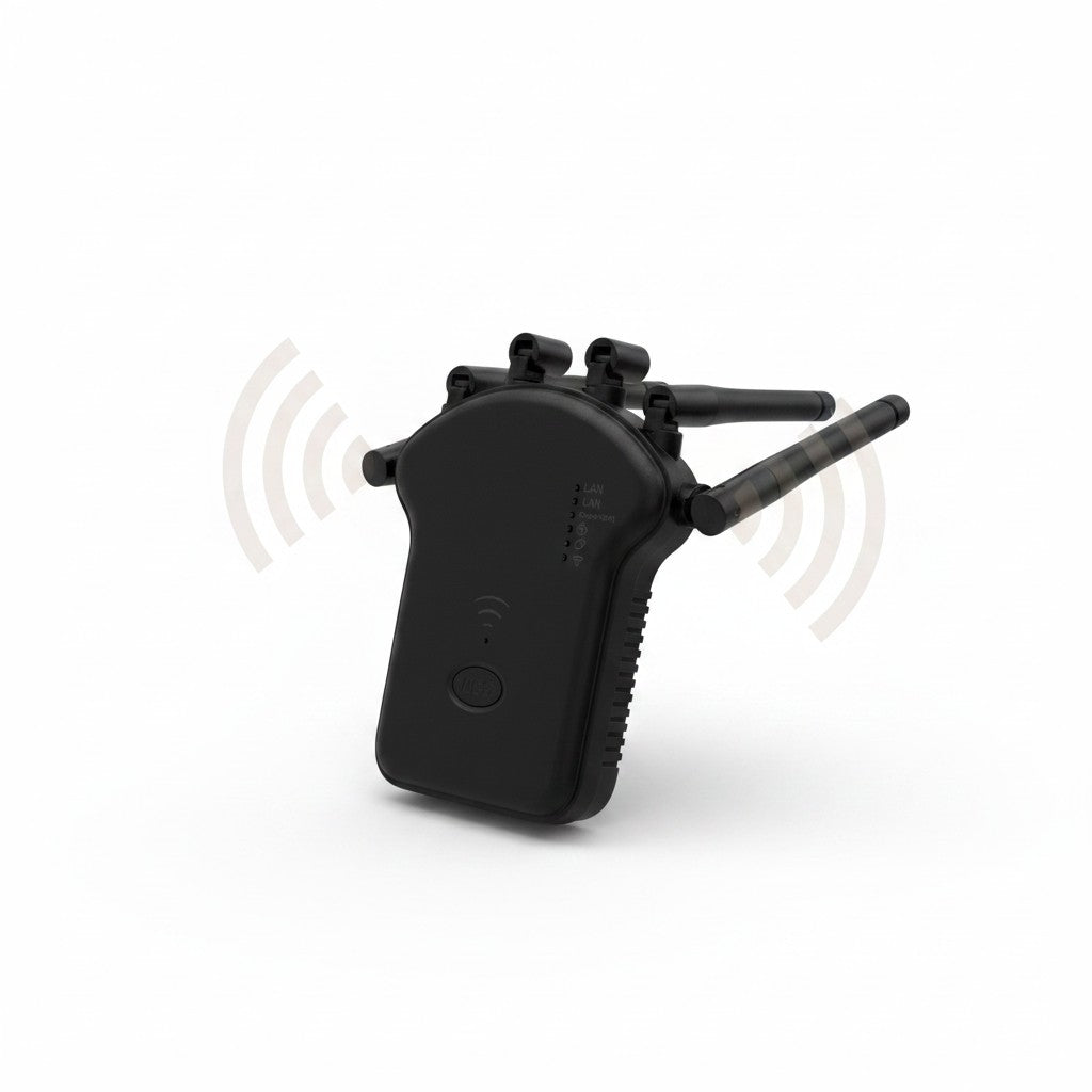 Ripetitore WiFi Mr Bob - Home & Tech Utility nero con sei antenne e due porte LAN per estendere la rete domestica