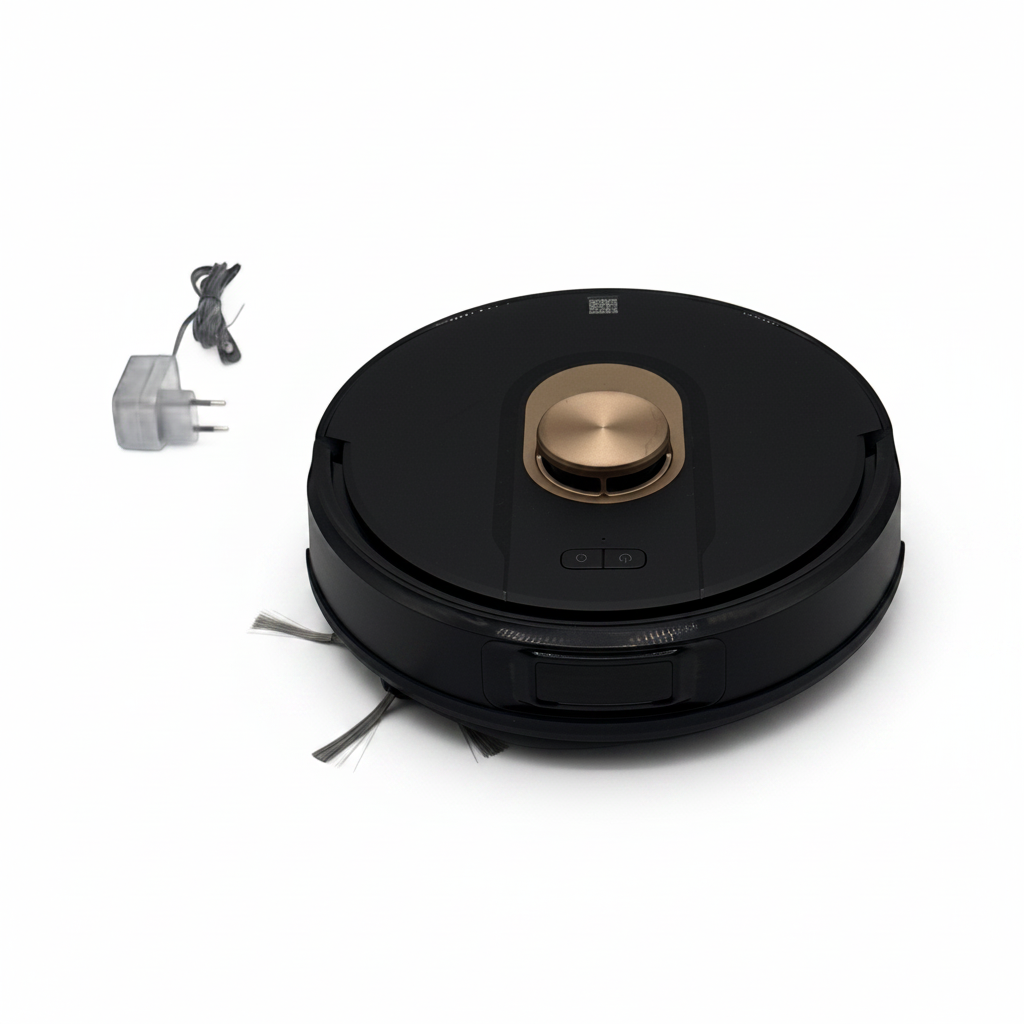 Robot aspirapolvere Vexilar W11 nero con dettagli color bronzo e torretta LiDAR, venduto da Mr Bob - Home & Tech Utility