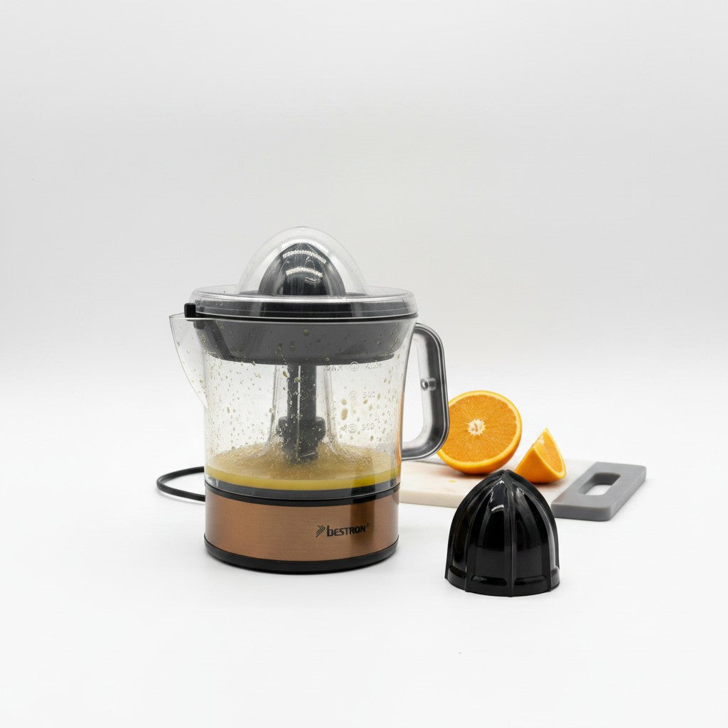 Spremiagrumi elettrico Mr Bob - Home & Tech Utility color rame da 0,7 litri con due coni e coperchio trasparente
