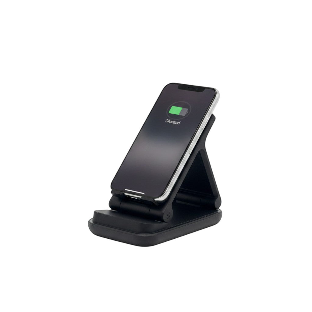 Stazione di ricarica wireless 3-in-1 pieghevole Mr Bob - Home & Tech Utility nera per smartphone e dispositivi Qi