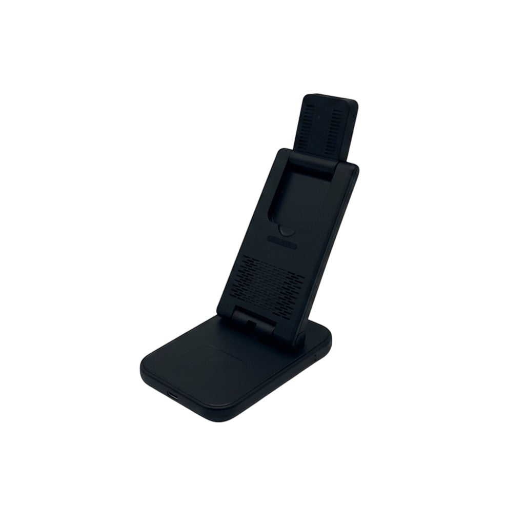 Stazione di ricarica wireless 3-in-1 pieghevole Mr Bob - Home & Tech Utility nera per smartphone, smartwatch e auricolari