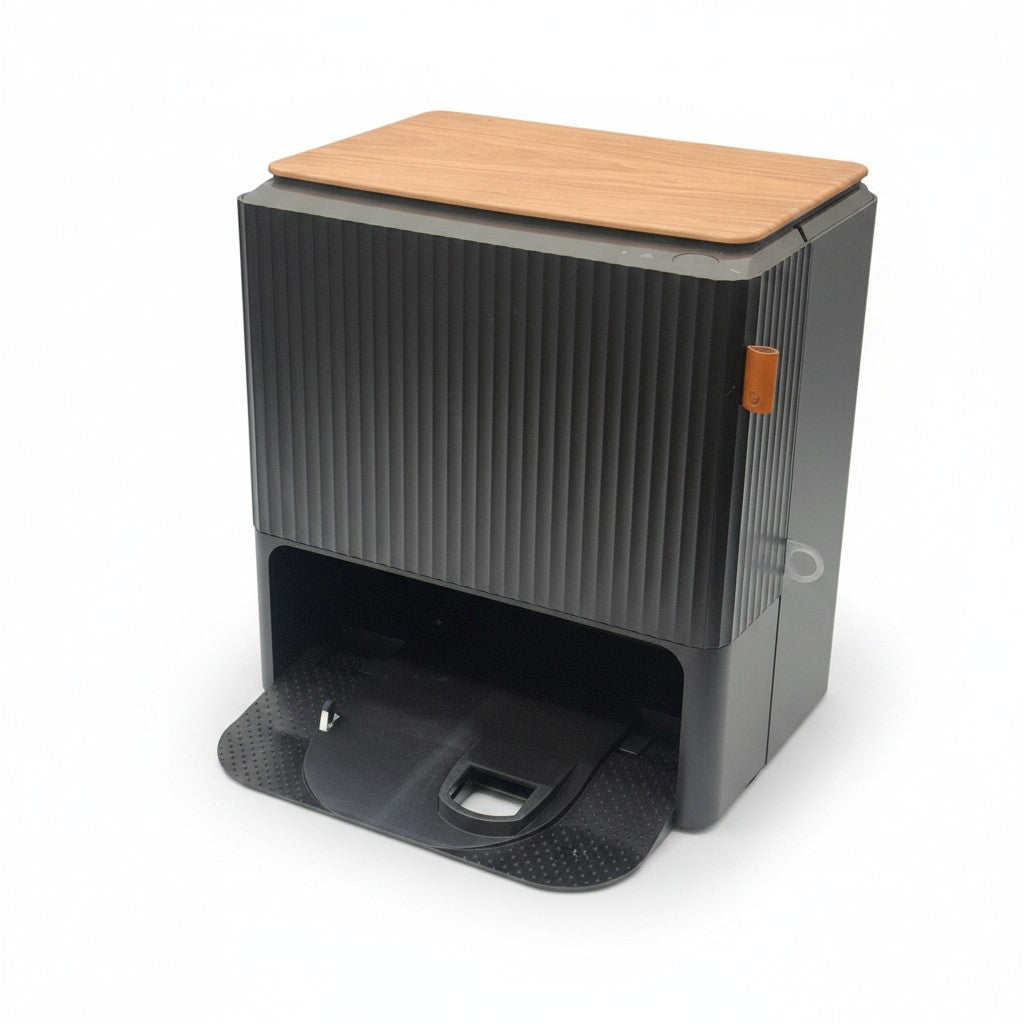 Stazione di ricarica e svuotamento Mr Bob - Home & Tech Utility per iRobot Roomba Combo j9+ con finitura nera e legno