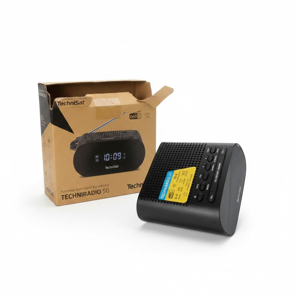 Radio sveglia TechniSat TECHNIRADIO 50 nera con display LCD, DAB+ e FM, venduta da Mr Bob - Home & Tech Utility