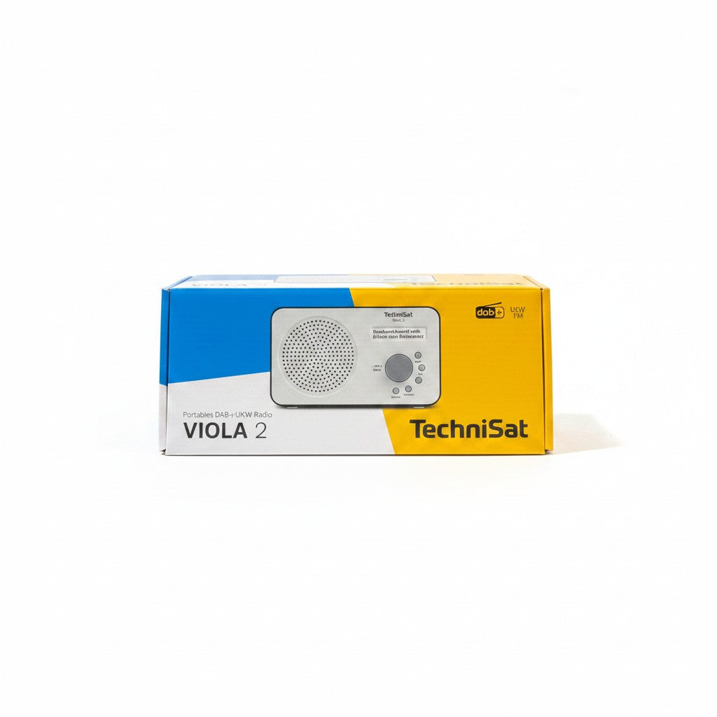 Confezione della radio portatile TechniSat VIOLA 2 DAB+ e FM venduta da Mr Bob - Home & Tech Utility